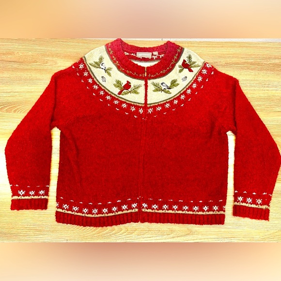 Vintage Croft&Barrow Women's Wool Silk Angora Cardinal Embroidered Cardigan - PL - Picture 1 of 8
